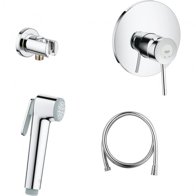 Готовый комплект для гигиенического душа GROHE BAUCLASSIC, встраиваемый смеситель, гигиенический душ со шлангом и держателем, хром 124901