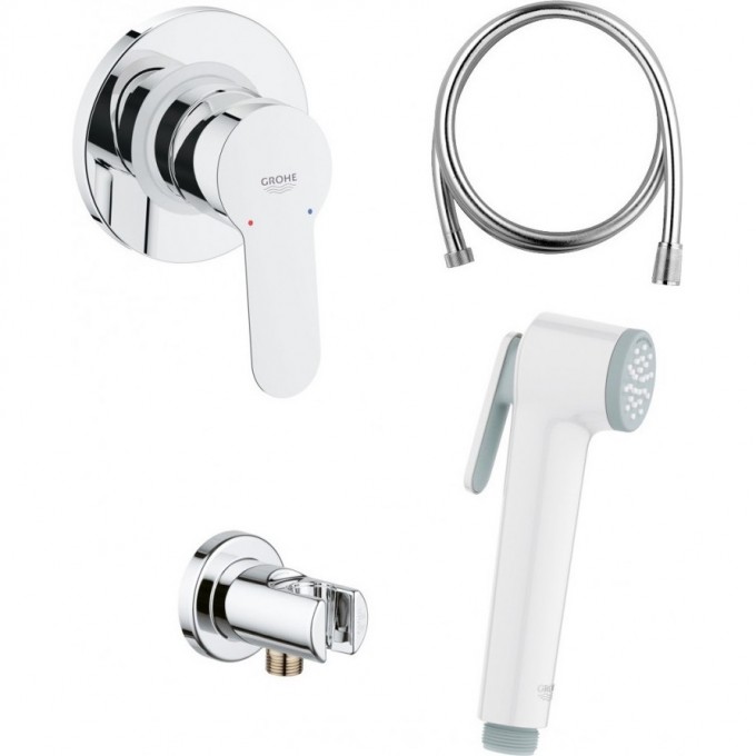 Готовый комплект для гигиенического душа GROHE BAUEDGE: встраиваемый смеситель, гигиенический душ со шлангом и держателем, белая луна () 124897