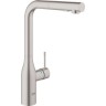 Смеситель для кухни GROHE ESSENCE+ с высоким изливом и выдвижной лейкой, суперсталь 30270DC0