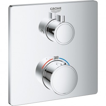 Термостатический смеситель для душа GROHE GROHTHERM с переключателем на 2 положения верхний-ручной душ, внешняя часть, квадратная розетка, хром