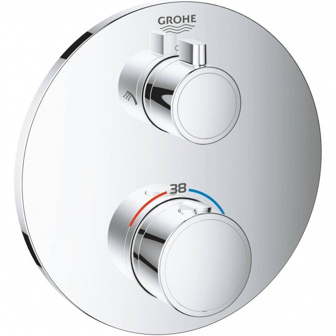 Термостатический смеситель для душа GROHE GROHTHERM с переключателем на 2 положения, внешняя часть, круглая розетка, хром 24076000